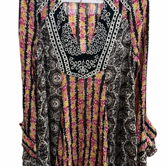FREE PEOPLE Falling Into You Tunic Top Size Small Embroidered Ruffle Cuff Flowy - Picture 5 of 11